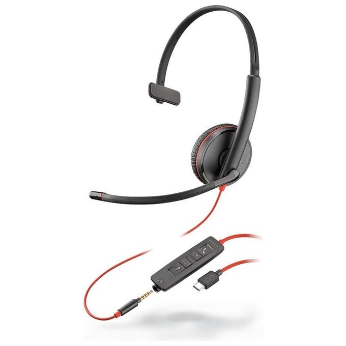 Plantronics Blackwire C3215 Cuffia Mono Padiglione Auricolare Connettore 3.5mm Usb Tipo-C Nero
