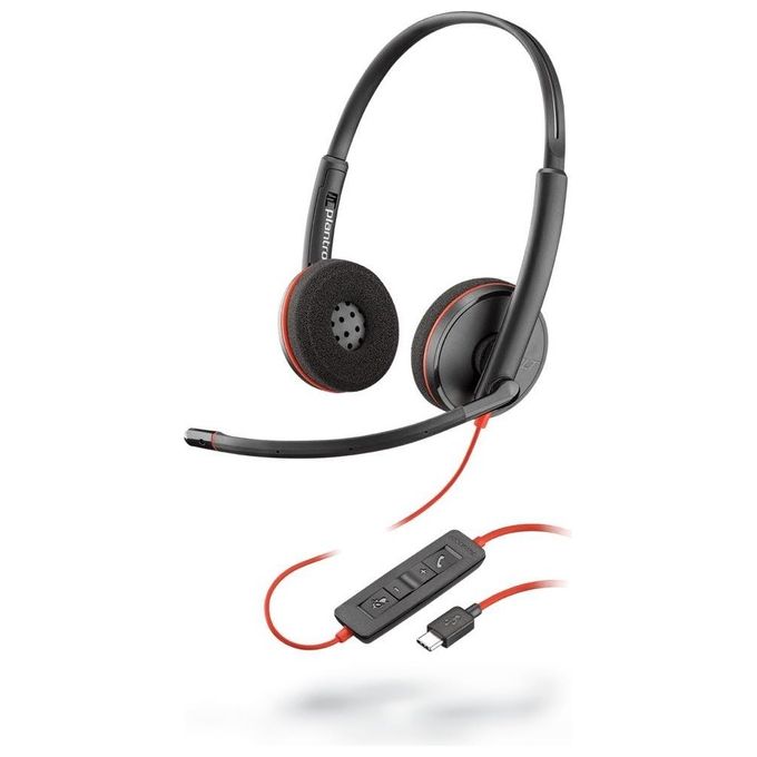 Plantronics Blackwire C3220 Cuffie Stereo con Connettore USB-C per Cancellazione del Rumore Soundguard e Braccio Flessibile per Microfono Nero