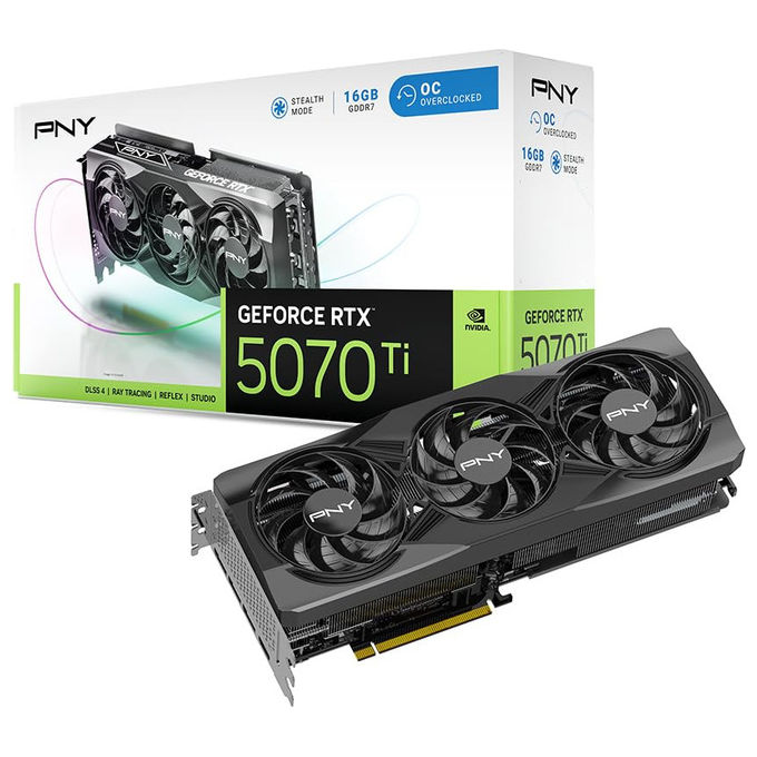 PNY GeForce RTX 5070 Ti, Scheda Grafica 16GB GDDR7, OC Tripla Ventola, DLSS 4