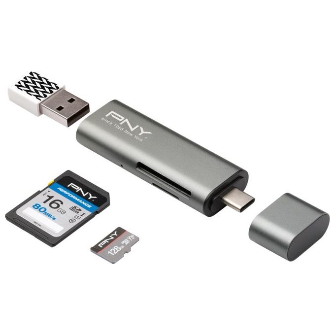 PNY R-TC-UA-3N1E01-RB Lettore di Schede USB 3.2 Gen 1 Type-C Metallico