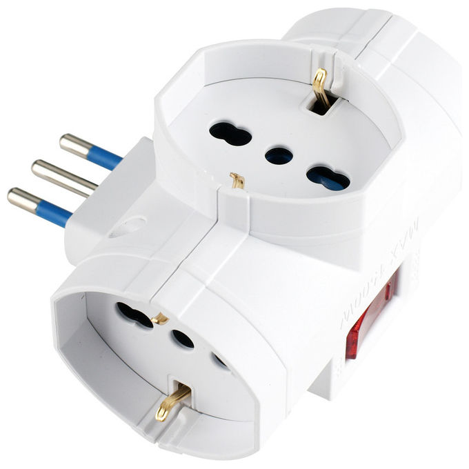 Poly Pool Adattatore Multipresa con Interruttore 3 Prese Schuko Bianco Tecnopolimero