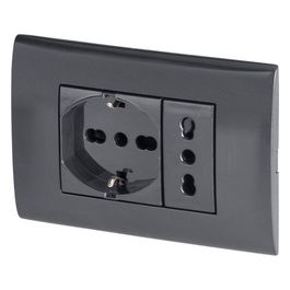 Kit Incasso con Frutti Presa Corrente Elettrica Schuko Pluristandard Spina 10A/16A Italiana/Tedesca e Frutto Presa Bivalente 10A/16A Nero