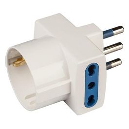 PP0468 Adattatore Triplo Spina Grande 16 A 2 Prese Bivalenti e 1 Standard Tedesco Bianco