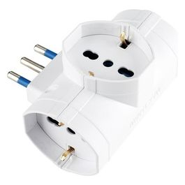 Adattatatore Triplo 16a/Shuko Bianco con Spina 16a e 3 Prese 10-16a 2pt e Tedesco 16a