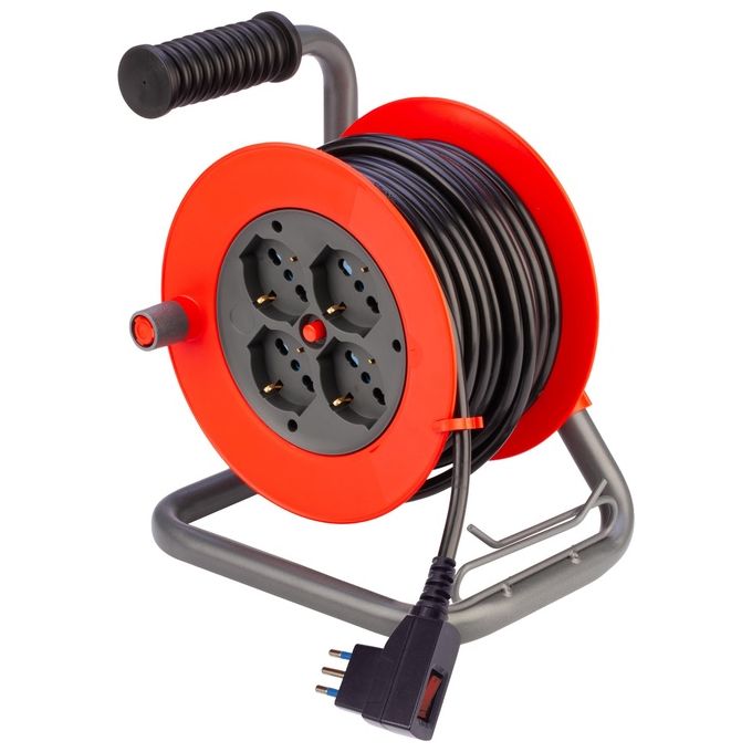 Polypool Avvolgicavo 10mt 10a 4 Prese Cavo H05vv-f 3x1mm