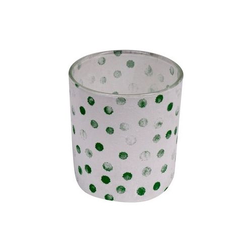 Porta Tealight Dots in Vetro 7,5X7,8 cm Bianco e Verde