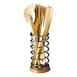 Portaposate con 8 mestoli da cucina in legno