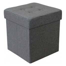 Pouf Contenitore Quadrato In Stoffa Grigio Scuro