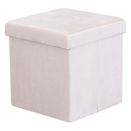 Pouf Contenitore Quadrato In Velluto Beige
