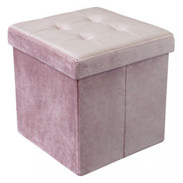 Pouf Contenitore Quadrato In Velluto Rosa