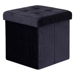 Pouf Contenitore Quadrato In Velluto Nero