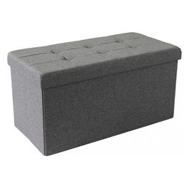 Pouf Contenitore Rettangolare In Stoffa Grigio Scuro