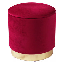 Pouf Contenitore Rotondo In Velluto Bordeaux