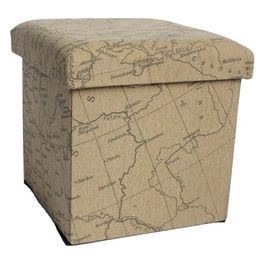 Pouf Contenitore in Similpelle 36x36cm/H36cm con Decoro Mundus