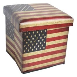 Pouf Contenitore in Similpelle 36x36cm/H36cm con Decoro US Flag