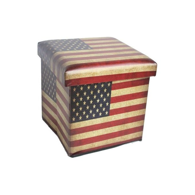 Pouf Contenitore in Similpelle 36x36cm/H36cm con Decoro US Flag
