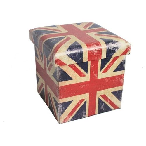 Pouf Contenitore in Similpelle 36x36cm/H36cm con Decoro UK Flag