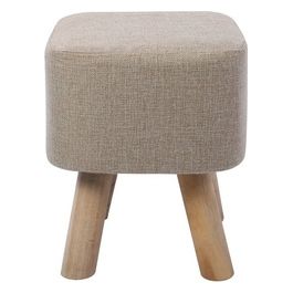 Pouf Quadrato Ares in Poliestere con Gambe in Legno 28x28cm/H36cm Beige