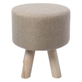 Pouf Rotondo Ade in Poliestere con Gambe in Legno 30x30cm/H36cm Beige