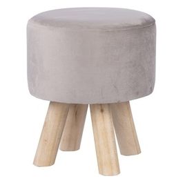 Pouf Rotondo Ade in Velluto con Gambe in Legno 30x30cm/H36cm Grigio