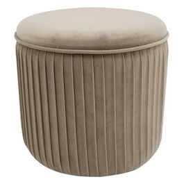 Pouf Rotondo con Coperchio Leon in Velluto 38x38cm/H35cm Grigio