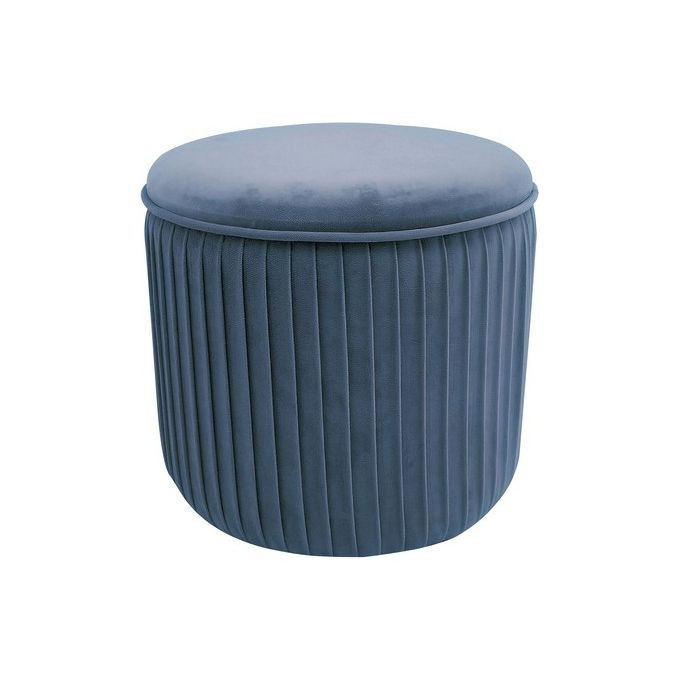Pouf Rotondo con Coperchio Leon in Velluto 38x38cm/H35cm Blu