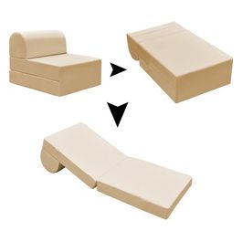 Pouf trasformabile in chaise longue Petra A05 in ecopelle beige 59x72x53