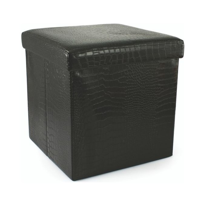 Galileo Pouff Pieghevole Mdf/Pu Coccodrillo Nero 38X38X38 Cm