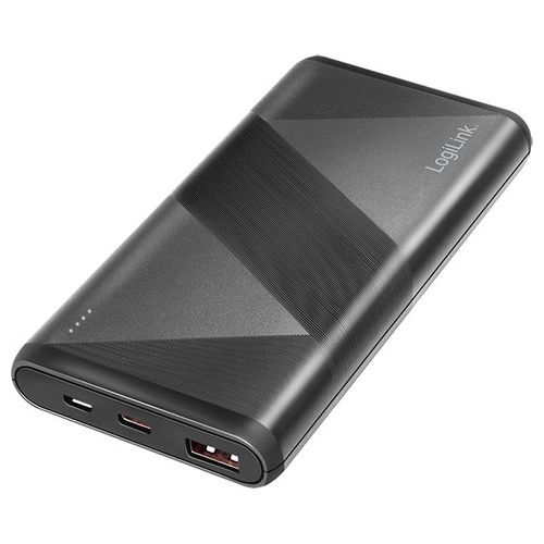 Logilink Power Bank 10000 mAh 1 Usb-A QC (QuickCharge 3.0) e 1 Usb-C PD (Power Delivery 2.0) con cavo 2 in 1 Nero