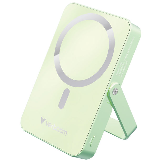 Verbatim MP52115410 Charge 'n' Go Power Bank 10000 mAh Ricarica Wireless Magnetica e USB-C 35 W colore Verde