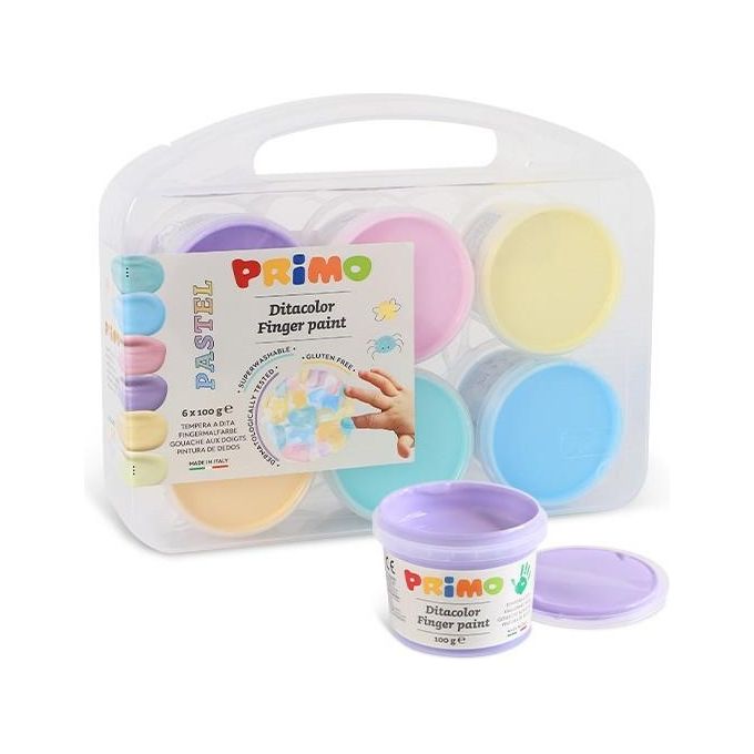 Primo Confezione 6 Tempera Dita Vasetto 100ml Pastel