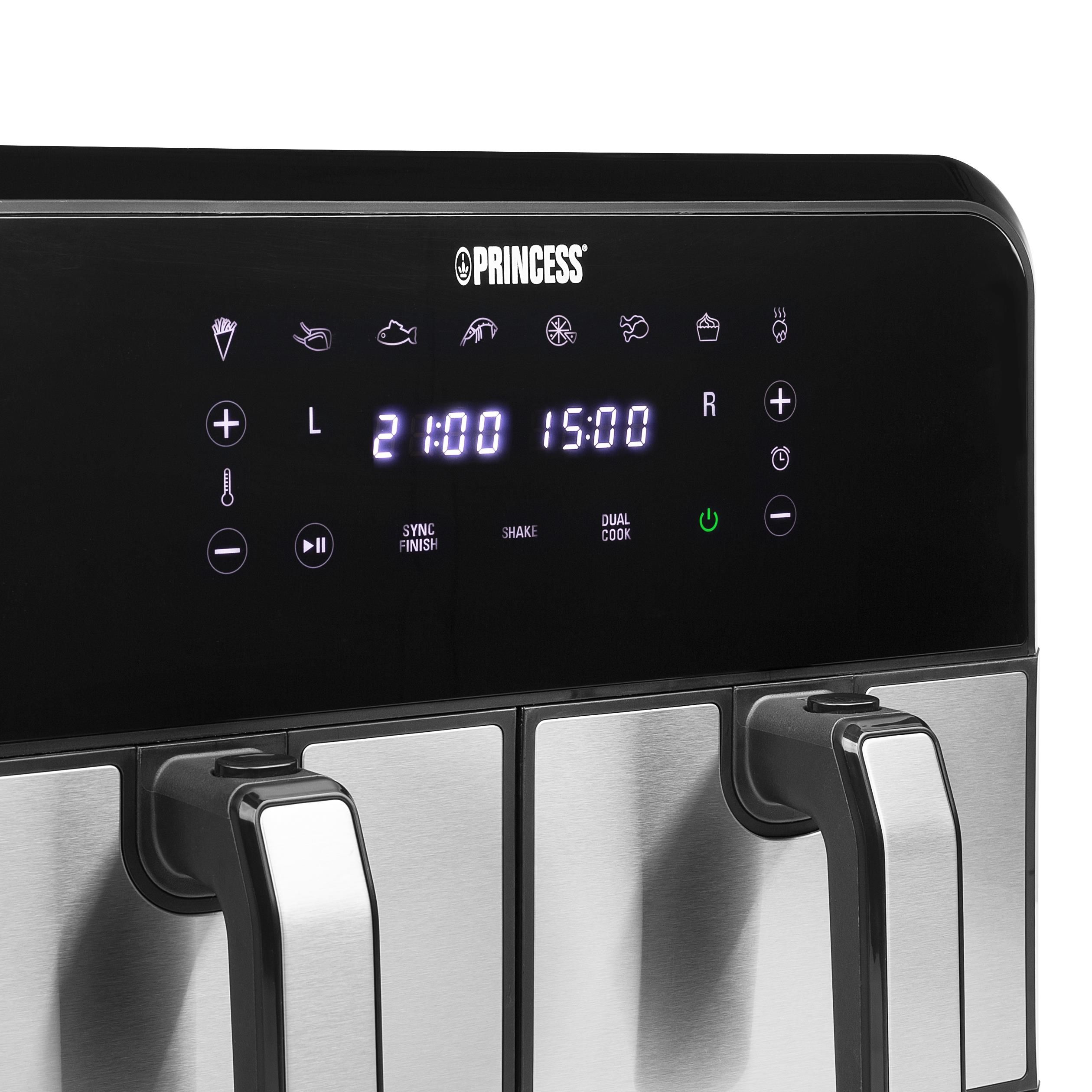 Ariete 4624 Airy Fryer Dua Metal, Friggitrice ad aria con doppio cestello,  1700 W, Capacità 8L, 3 Funzioni di cottura, Pannello digitale LED Touch, 8  programmi preimpostati, Timer, 2 cestelli, Nero