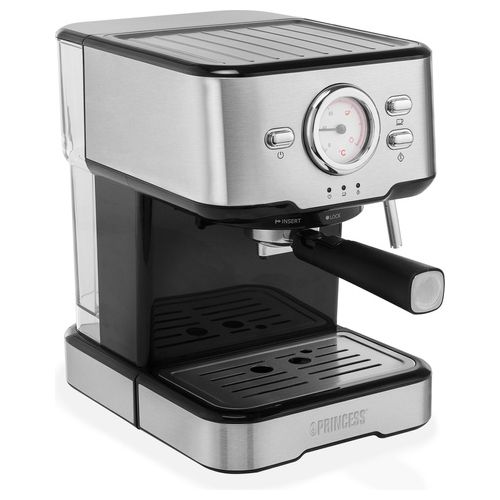 Princess 249412 Macchina Caffe' Compatibile con Caffe' Macinato e Capsule Nespresso Capacita' 1,5 Litri Pompa da 20 bar Acciaio Inox