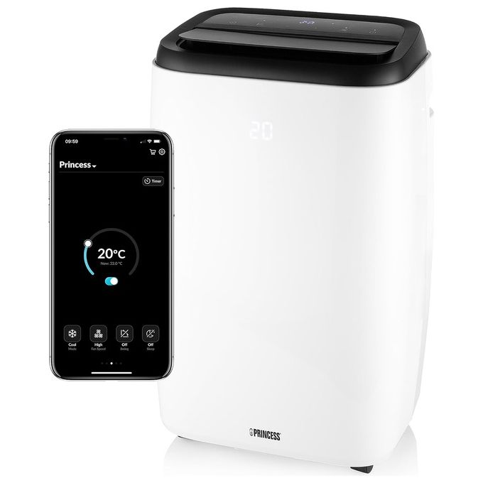 Image of Princess 353200 – Condizionatore portatile Smart 12.000 BTU, per ambienti fino a 40 m², Classe A, Wi-Fi, timer 24h e controllo da app, 65 dB, Bianco-Nero