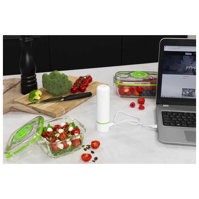 Pompa Sottovuoto Princess Per Alimenti - Ricarica USB, Con 2 Contenitori Vetro 0.7L E 1.1L - Foto 8
