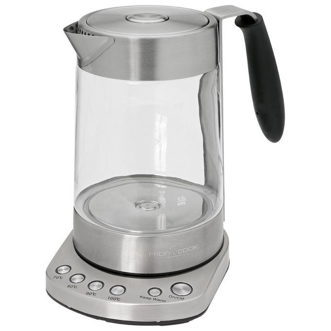 ProfiCook PC-WKS 1020 G Bollitore Elettrico 2 in 1 1,7 L 3000 W con Filtro per Te' Acciaio Inossidabile Regolazione Temperatura colore Nero Acciaio Inossidabile