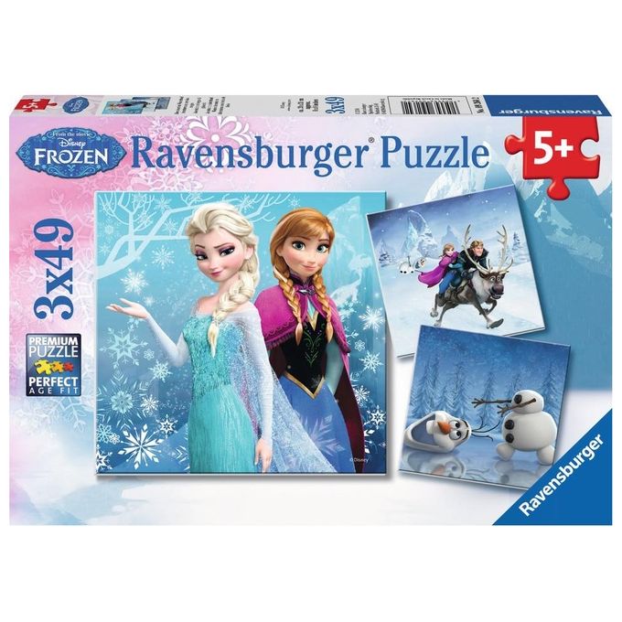 Ravensburger Puzzle 3X49 Frozen per bambini ideale per divertirsi e apprendere con immagini dei personaggi del film Disney