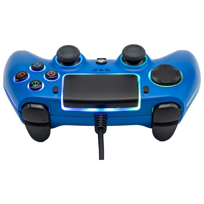 Qubick, Controller Cablato Neon Blue per PS5 e PC, con LED RGB e Jack Audio