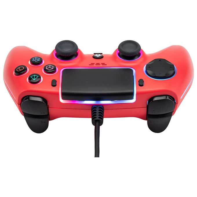 Qubick, Controller Cablato Rosso Neon per PS5 e PC, Mappabile, Vibrazione Regolabile