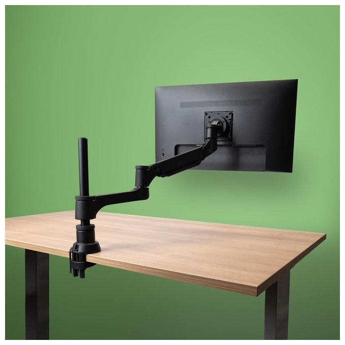 immagine di R-Go Tools RGOVLCA4SI Braccio per Monitor Singolo Regolabile con Molla a Gas Portata 3-9 Kg Rotazione 360° Inclinazione 0-40° Profondita' Regolabile colore Nero