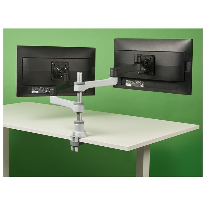 immagine di R Go Tools RGOVLZE4TWSI Braccio doppio per monitor Regolabile per 2 monitor fino a 26'' Carico 8 kg ciascuno colore Nero-Silver