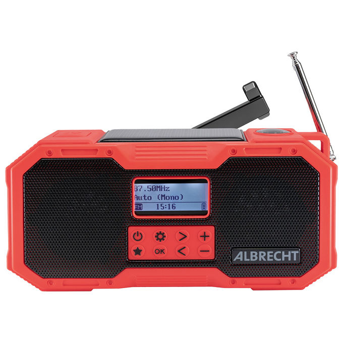 Albrecht 27911 DR 112 Radio Outdoor Digitale con DAB+ FM Bluetooth USB-C Altoparlanti 2x5 W Batteria 4000 mAh IPX5 colore Nero Rosso