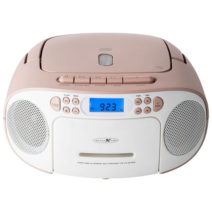 Reflexion RCR2260 Radio Portatile con Display LCD Retroilluminato Blu Potenza 20 W FM PLL con Ingresso Aux e Maniglia colore Rosa Bianco