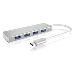 Raidsonic IB-HUB1425-C3 Hub USB-C a 4 Porte con 4 Porte USB 3.0 Connettore USB 3.0 in Alluminio Cavo Integrato Argento/Bianco