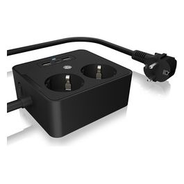 ICY BOX IB-MPS2220B-CH Presa Multipla a 2 Prese con USB-C per Montaggio Tavolo o Parete