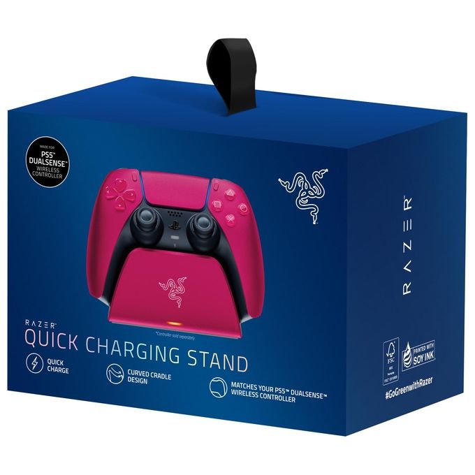 Razer Base di Ricarica Rapida Universale per PS5 - Caricabatterie Rapido per controller PS5 (Ricarica Rapida Compatibilita' Universale Sistema a Contatto Magnetica) Cosmic Red