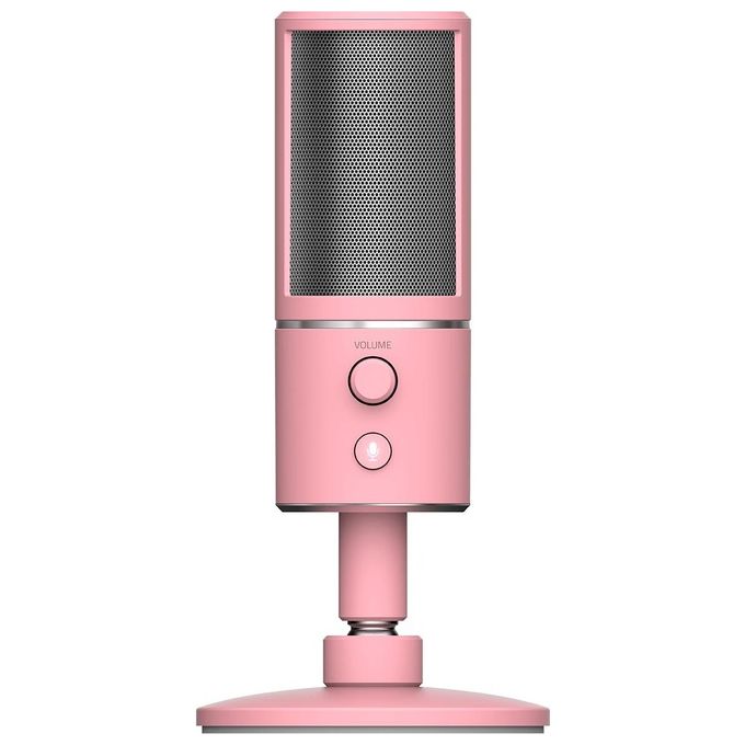 Razer Seiren X Quartz - PC Gaming USB Microfono a Condensatore per Streaming Resistente agli Urti Porta di Monitoraggio Cuffie da 3.5 mm a Latenza Zero Shock Mount Incorporata Rosa