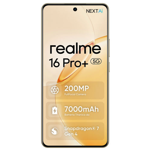 RMX5131 16 Pro+ Smartphone 5G 6.8" AMOLED 12 GB 512 GB Snapdragon 7 Gen 4 NFC 7000 mAh colore Oro