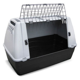Box auto in plastica rigida e griglia in metallo per trasporto cani M - (88 x 51 x 58h cm) Grigio