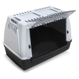 Box auto in plastica rigida e griglia in metallo per trasporto cani L - (100 x 60 x 65h cm) Grigio
